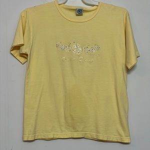 🌞 Chelona Venice Beach yellow bling sequin tee shirt sleeves, crew neck M